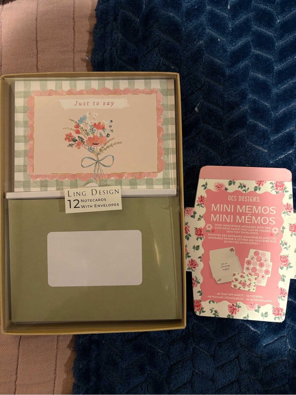 Green & Pink Floral Notecard Set with Envelopes
